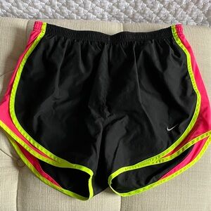Nike Women's Black Athletic Shorts with Neon Pink and Lime Accents